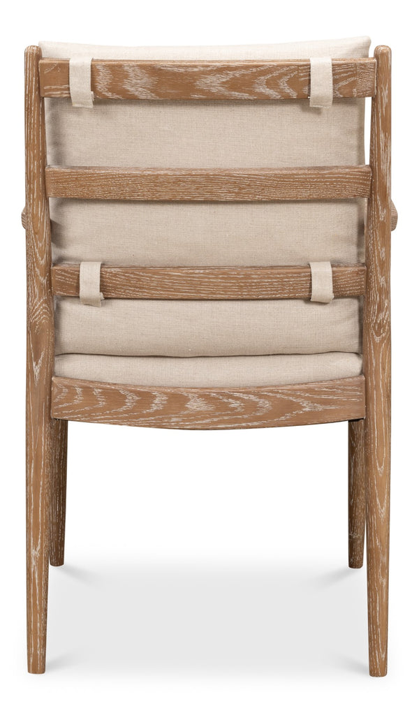 Sarreid Tugen Armchair - Luxurious 100% Linen Upholstery In Natural Color With Elegant Oak & White Wash Finish Beige  53474