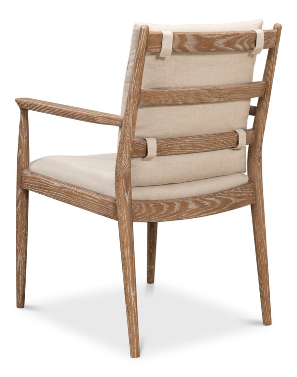 Sarreid Tugen Armchair - Luxurious 100% Linen Upholstery In Natural Color With Elegant Oak & White Wash Finish Beige  53474