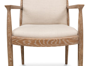 Sarreid Tugen Armchair - Luxurious 100% Linen Upholstery In Natural Color With Elegant Oak & White Wash Finish Beige  53474