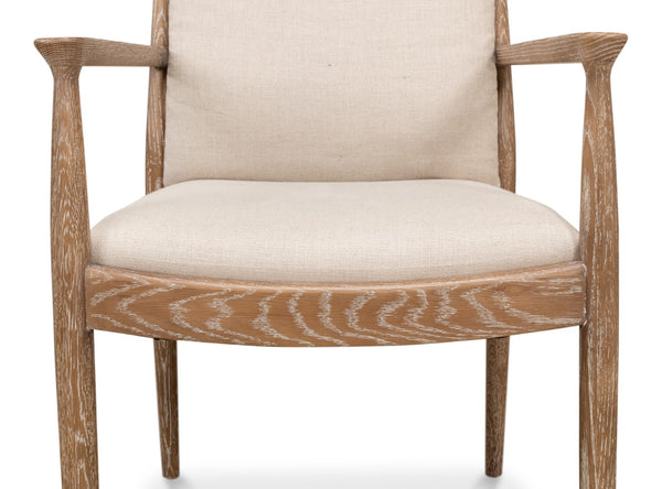 Sarreid Tugen Armchair - Luxurious 100% Linen Upholstery In Natural Color With Elegant Oak & White Wash Finish Beige  53474
