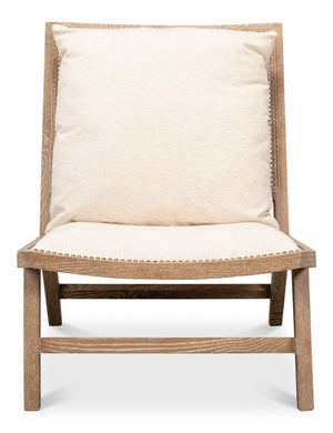 Sarreid Mia Chair - Cream Cotton-linen Blend With Oak & White Wash Finish For Elegant Home Decor Style Beige  53476