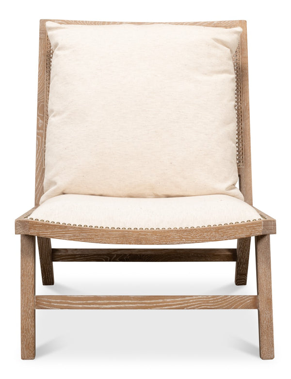 Sarreid Mia Chair - Cream Cotton-linen Blend With Oak & White Wash Finish For Elegant Home Decor Style Beige  53476
