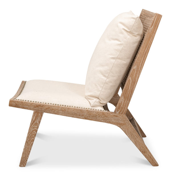 Sarreid Mia Chair - Cream Cotton-linen Blend With Oak & White Wash Finish For Elegant Home Decor Style Beige  53476