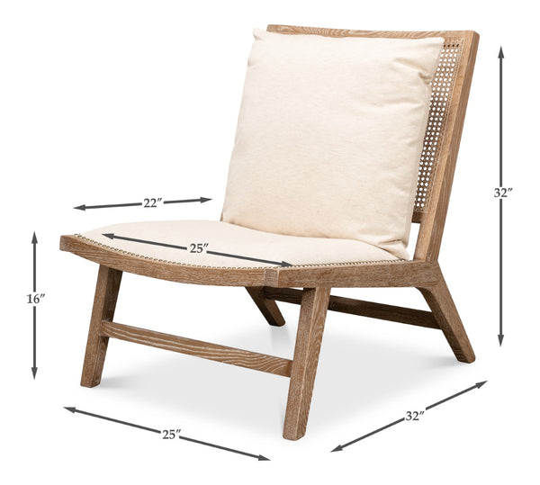 Sarreid Mia Chair - Cream Cotton-linen Blend With Oak & White Wash Finish For Elegant Home Decor Style Beige  53476
