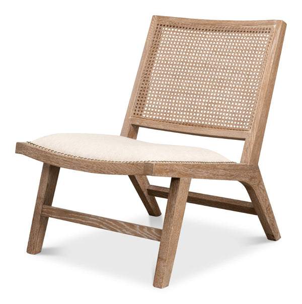 Sarreid Abella Chair - Elegant Cream Upholstered Design With Oak & White Wash Finish For Chic Interiors Beige  53478