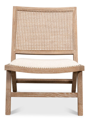 Sarreid Abella Chair - Elegant Cream Upholstered Design With Oak & White Wash Finish For Chic Interiors Beige  53478