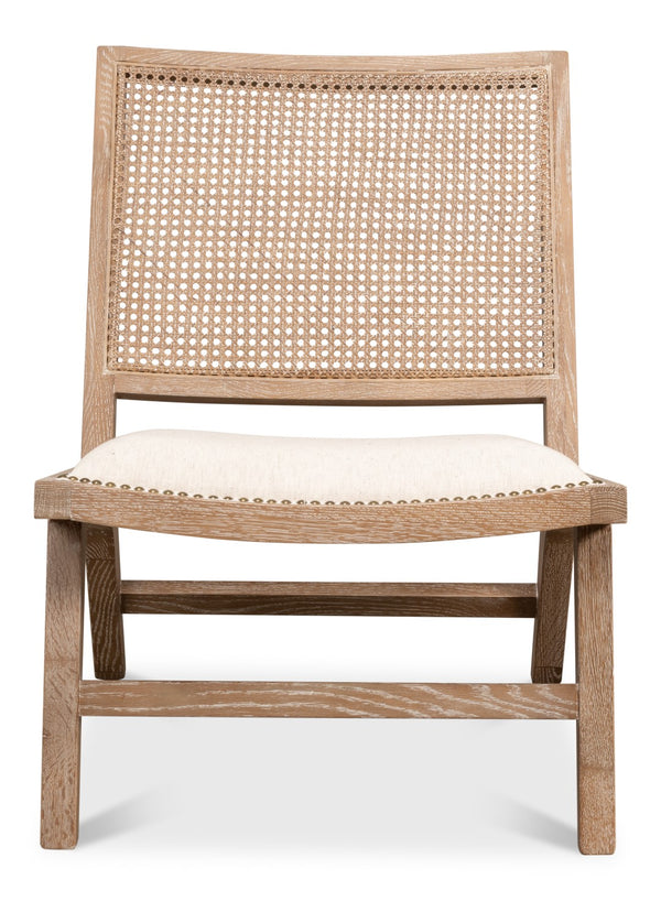 Sarreid Abella Chair - Elegant Cream Upholstered Design With Oak & White Wash Finish For Chic Interiors Beige  53478