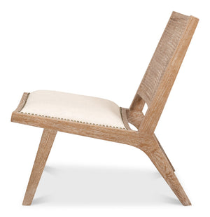 Sarreid Abella Chair - Elegant Cream Upholstered Design With Oak & White Wash Finish For Chic Interiors Beige  53478