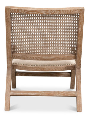 Sarreid Abella Chair - Elegant Cream Upholstered Design With Oak & White Wash Finish For Chic Interiors Beige  53478
