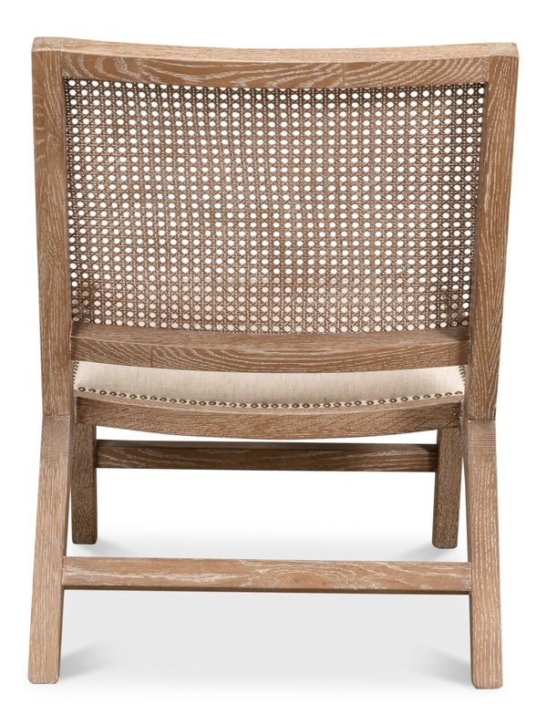 Sarreid Abella Chair - Elegant Cream Upholstered Design With Oak & White Wash Finish For Chic Interiors Beige  53478