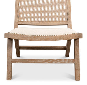 Sarreid Abella Chair - Elegant Cream Upholstered Design With Oak & White Wash Finish For Chic Interiors Beige  53478