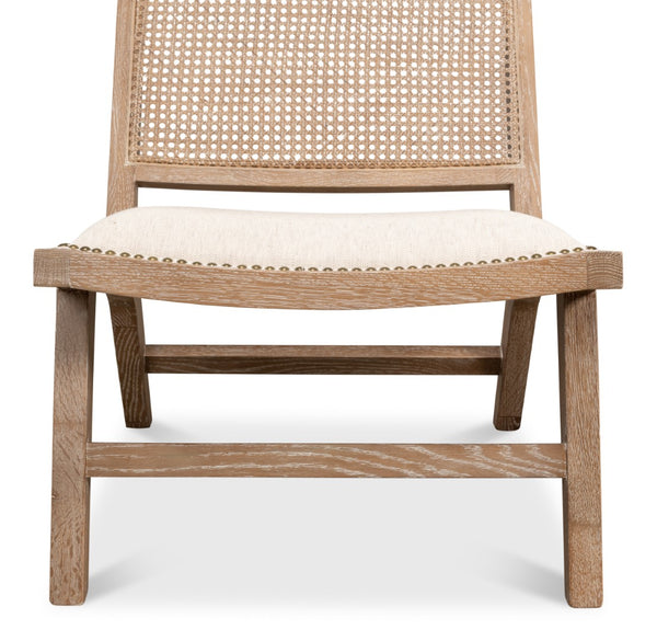 Sarreid Abella Chair - Elegant Cream Upholstered Design With Oak & White Wash Finish For Chic Interiors Beige  53478