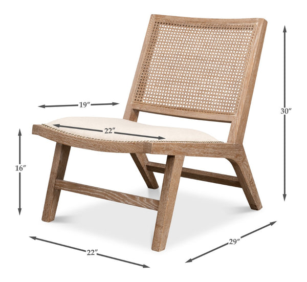 Sarreid Abella Chair - Elegant Cream Upholstered Design With Oak & White Wash Finish For Chic Interiors Beige  53478