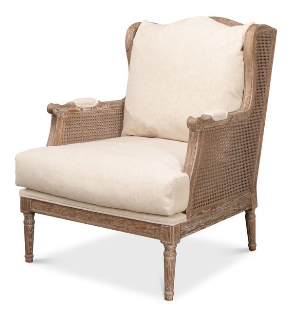 Sarreid Ava Chair - Luxurious Cream Cotton & Linen Blend With Oak Whitewash Finish For Stylish Comfort Beige  53479