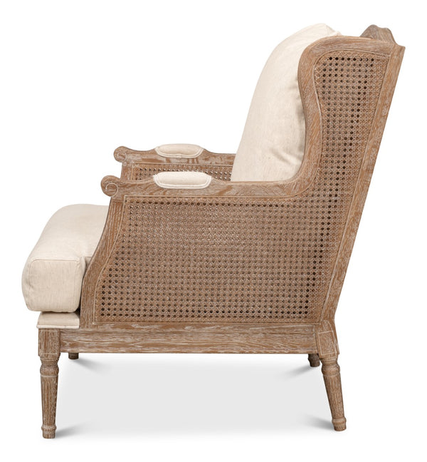 Sarreid Ava Chair - Luxurious Cream Cotton & Linen Blend With Oak Whitewash Finish For Stylish Comfort Beige  53479