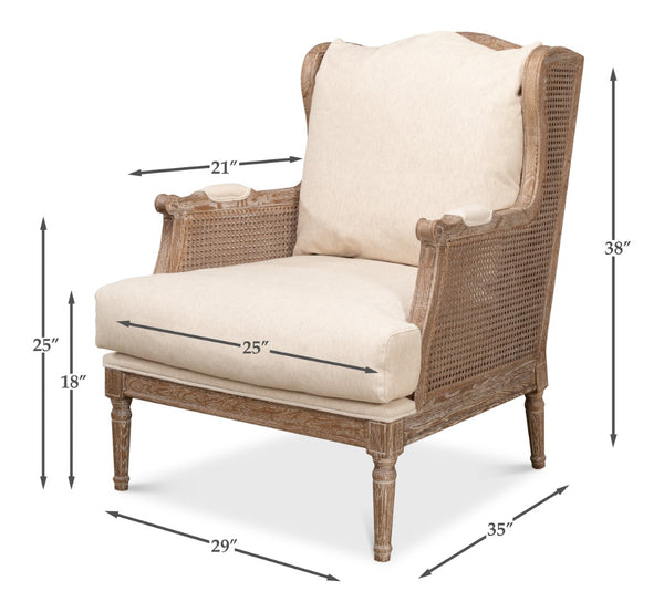 Sarreid Ava Chair - Luxurious Cream Cotton & Linen Blend With Oak Whitewash Finish For Stylish Comfort Beige  53479