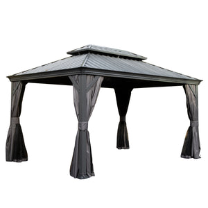 English Elm 10' X 14' Hardtop Gazebo, Durable Metal Canopy With Drainage, Curtains & Netting For Outdoor Comfort W1859S00137
