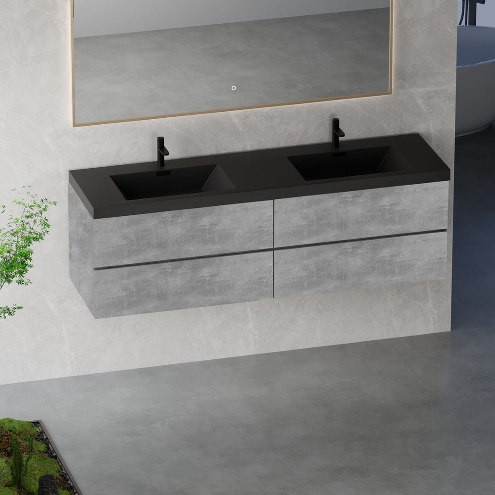 English Elm 72" Floating Double Basin Vanity Cement Grey Wall Mount with Soft Close Drawers W1573S00060