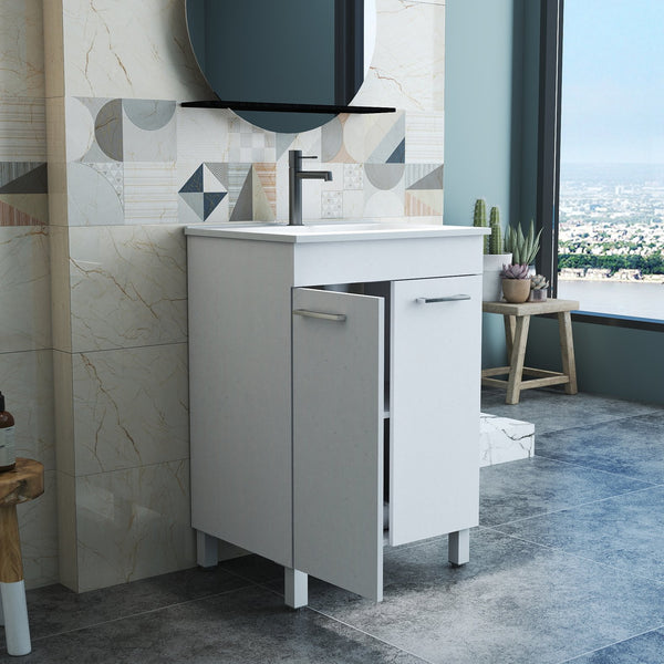 English Elm 24-Inch Modern Bathroom Vanity & Sink Combo – Space-Saving, Soft-Close Doors, Adjustable Shelf & Glossy Finish W3151S00028