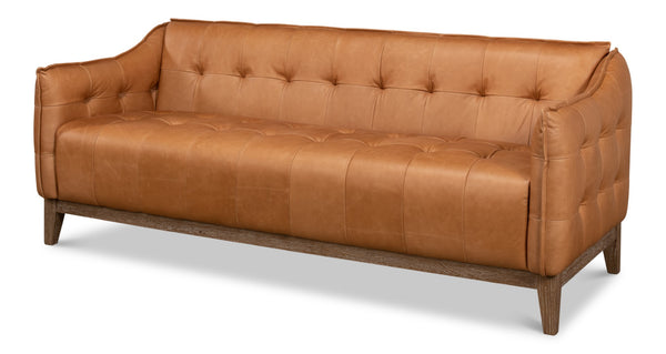 Sarreid Isaac Leather Sofa - Luxurious Light Harness Brown With Oak & White Wash Finish For Elegant Living Brown  53480