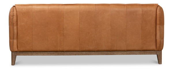 Sarreid Isaac Leather Sofa - Luxurious Light Harness Brown With Oak & White Wash Finish For Elegant Living Brown  53480