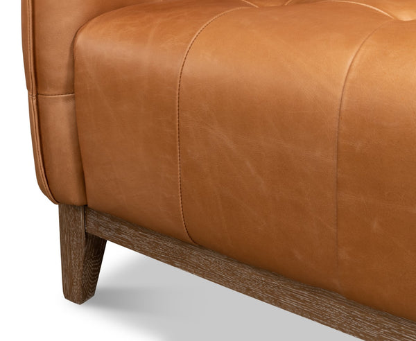 Sarreid Isaac Leather Sofa - Luxurious Light Harness Brown With Oak & White Wash Finish For Elegant Living Brown  53480