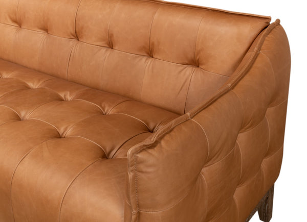 Sarreid Isaac Leather Sofa - Luxurious Light Harness Brown With Oak & White Wash Finish For Elegant Living Brown  53480