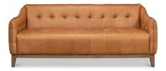 Sarreid Isaac Leather Sofa - Luxurious Light Harness Brown With Oak & White Wash Finish For Elegant Living Brown  53480