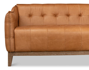 Sarreid Isaac Leather Sofa - Luxurious Light Harness Brown With Oak & White Wash Finish For Elegant Living Brown  53480