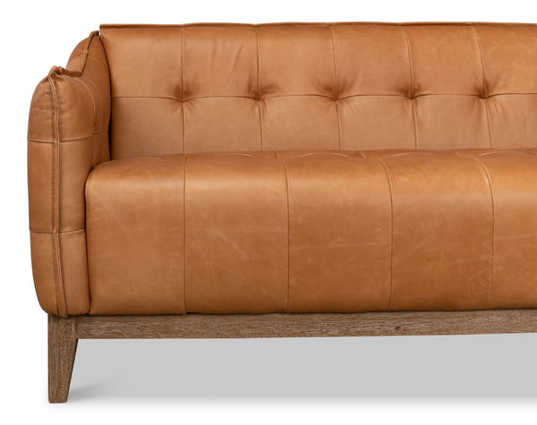 Sarreid Isaac Leather Sofa - Luxurious Light Harness Brown With Oak & White Wash Finish For Elegant Living Brown  53480