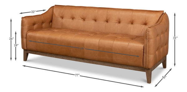 Sarreid Isaac Leather Sofa - Luxurious Light Harness Brown With Oak & White Wash Finish For Elegant Living Brown  53480