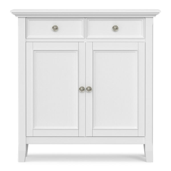 English Elm Amherst White Pine Entryway Cabinet with Crown Molding Two Drawers and Storage Doors B136P436048
