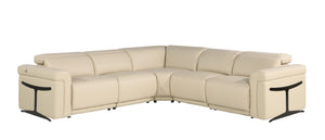HomeRoots Beige Italian Leather Modular L-Shaped Sectional Sofa – Power Recline, USB Charging, Modern Comfort Beige 534846