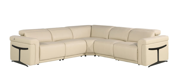 HomeRoots Beige Italian Leather Modular L-Shaped Sectional Sofa – Power Recline, USB Charging, Modern Comfort Beige 534846
