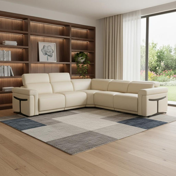 HomeRoots Beige Italian Leather Modular L-Shaped Sectional Sofa – Power Recline, USB Charging, Modern Comfort Beige 534846