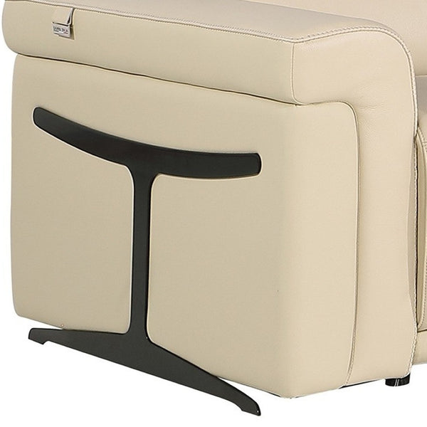 HomeRoots Beige Italian Leather Modular L-Shaped Sectional Sofa with Recliners, USB Ports, and Storage Console Beige 534847