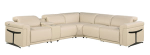 HomeRoots Beige Italian Leather Modular L-Shaped Sectional Sofa with Recliners, USB Ports, and Storage Console Beige 534847