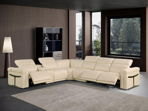 HomeRoots Beige Italian Leather Modular L-Shaped Sectional Sofa with Console, Power Recline & USB Charging Beige 534848