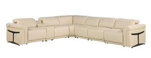 HomeRoots Beige Italian Leather Modular L-Shaped Sectional Sofa with Console, Power Recline & USB Charging Beige 534848