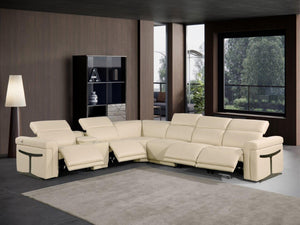 HomeRoots Beige Italian Leather Modular Sectional Sofa with Console - Luxurious Comfort & Modern Design Beige 534849