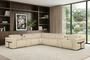 HomeRoots Beige Italian Leather Modular L-Shaped Sectional Sofa with Console, Power Recline & USB Charging Beige 534850