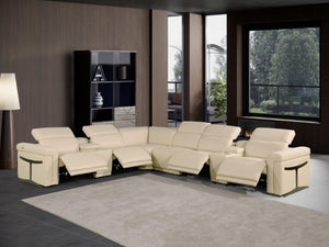 HomeRoots Beige Italian Leather L-Shaped Modular Sectional Sofa with Console for Luxurious Living Spaces Beige 534851