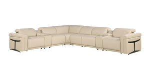 HomeRoots Beige Italian Leather L-Shaped Modular Sectional Sofa with Console for Luxurious Living Spaces Beige 534851