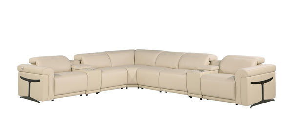 HomeRoots Beige Italian Leather L-Shaped Modular Sectional Sofa with Console for Luxurious Living Spaces Beige 534851