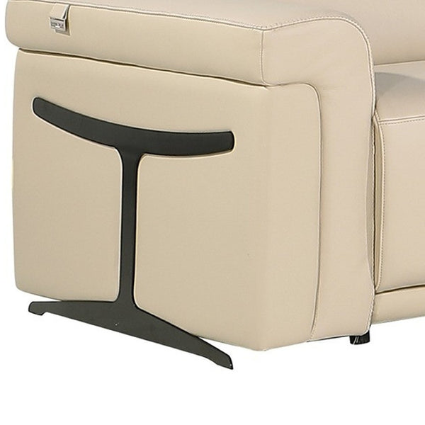 HomeRoots Beige Italian Leather L-Shaped Modular Sectional Sofa with Console for Luxurious Living Spaces Beige 534851