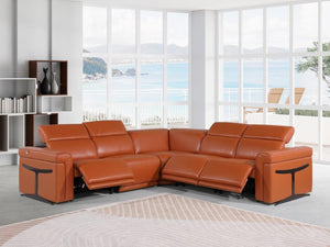 HomeRoots Camel Italian Leather Modular L-Shaped Sectional Sofa with Power Recline and USB Charging Features CAMEL 534858