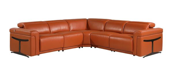 HomeRoots Camel Italian Leather Modular L-Shaped Sectional Sofa with Power Recline and USB Charging Features CAMEL 534858