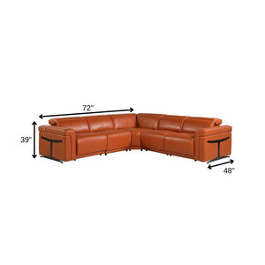 HomeRoots Camel Italian Leather Modular L-Shaped Sectional Sofa with Power Recline and USB Charging Features CAMEL 534858