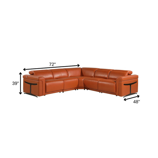 HomeRoots Camel Italian Leather Modular L-Shaped Sectional Sofa with Power Recline and USB Charging Features CAMEL 534858