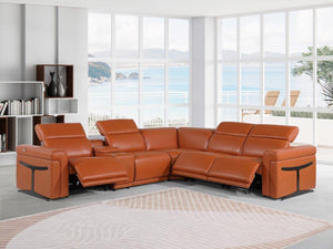 HomeRoots Camel Italian Leather Modular L-Shaped Sectional Sofa with Power Recline and Storage Console CAMEL 534859